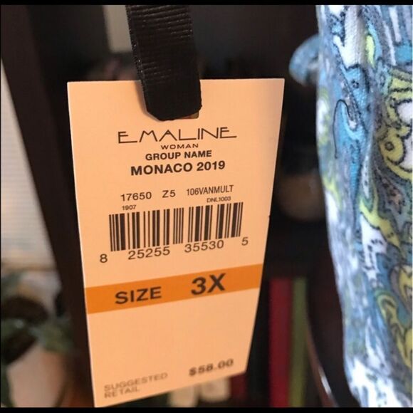 Emaline Woman 3X NWT Top Green, Blue & White - Picture 4 of 5